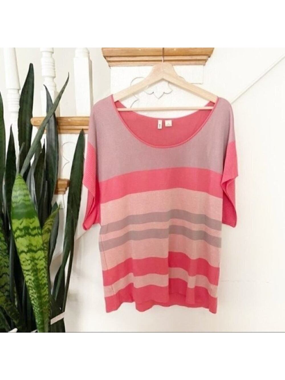 MOTH knit striped pink coral scoop neck blouse M - Picture 1 of 6